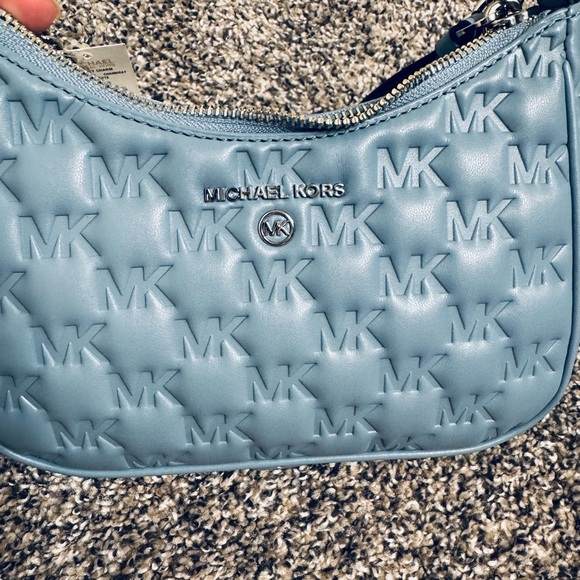 Michael Kors Powder Blue Monogram Embossed Mini Shoulder Bag - Picture 15 of 15